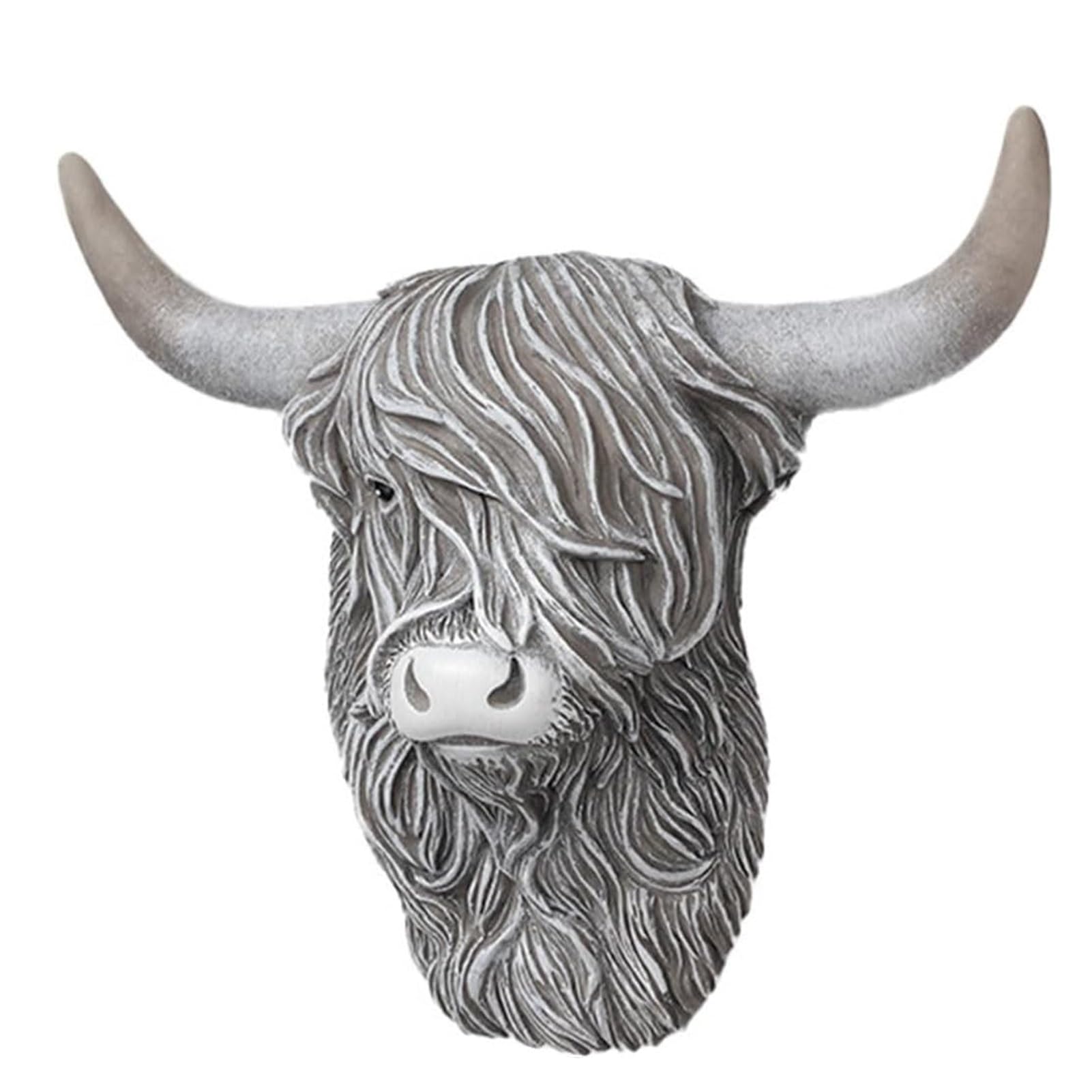 Joufning Grey Spring Highland Cow Decor, Resin Highland Cow Head Wall Mounted Decorations, Cute Highland Cow Decor Statue, Animal Head Wall Art Landscape, Animal Heads Wall Sculptures Decor Gifts(Gray)