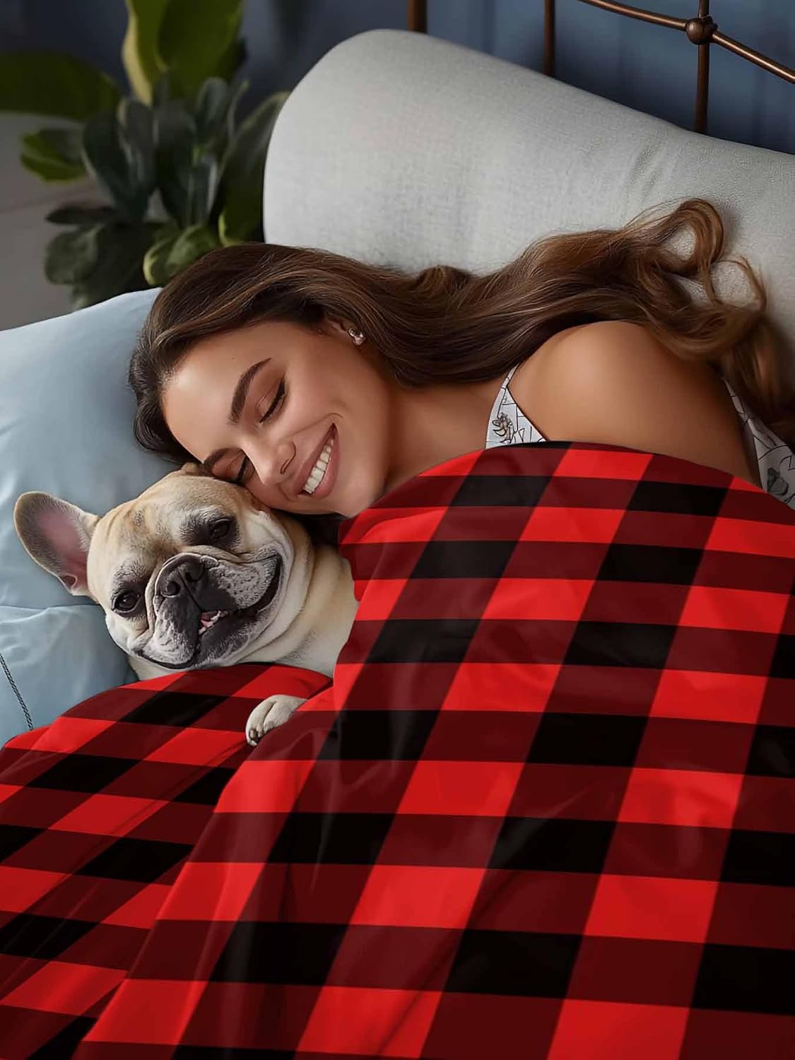 California King Flat Sheet Only Red and Black Buffalo Plaid Soft Microfiber Cooling Bedding Sheets Farmhouse Lattice Flat Bed Sheet for Hotel, Home Decor