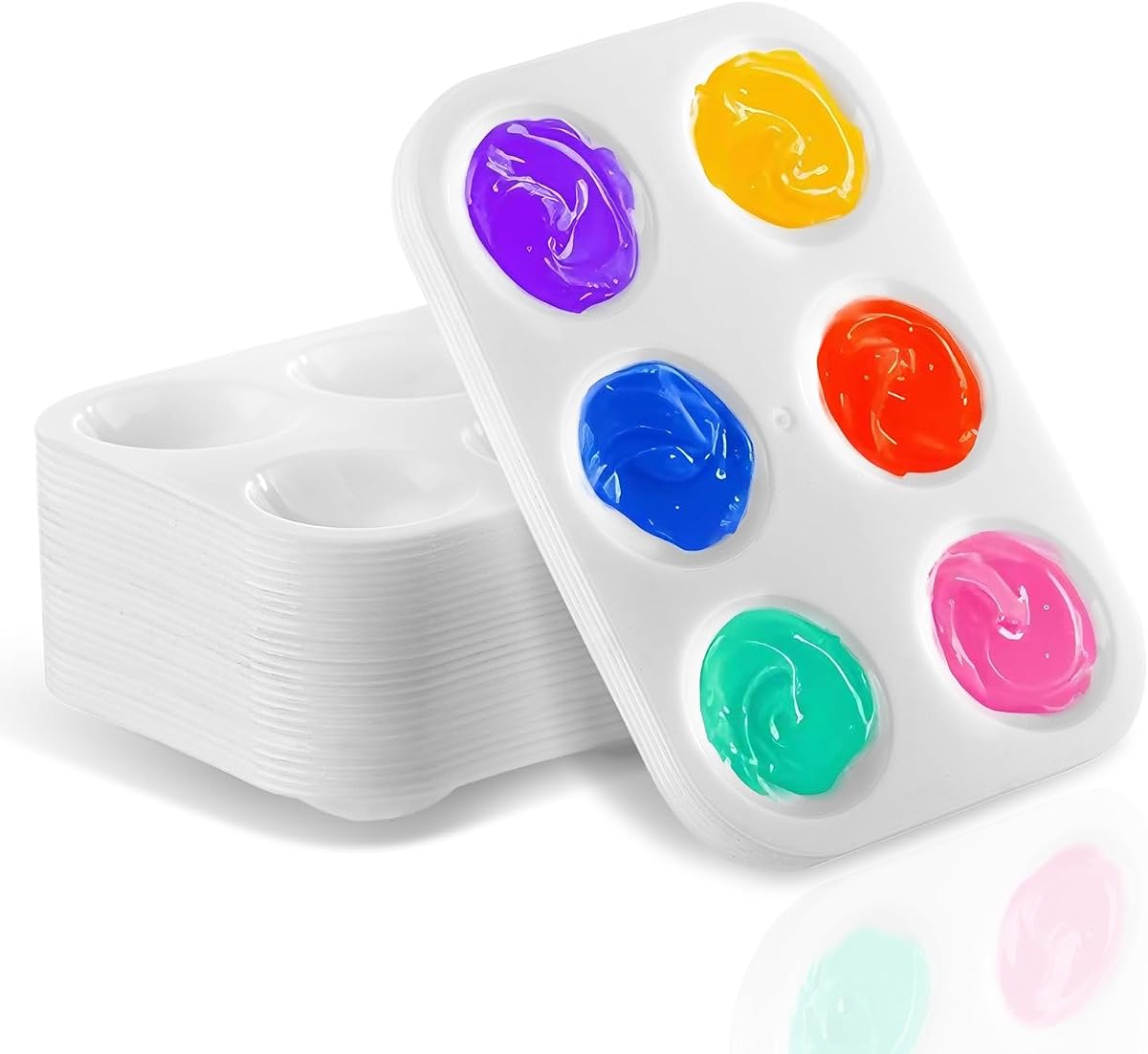 32 PCS Paint Tray Palette, White Plastic Paint Pallets | Premium 6 Well Rectangular Paint Palette Tray for Students, Easy to Clean, for Painting Party, DIY Craft, Art Class