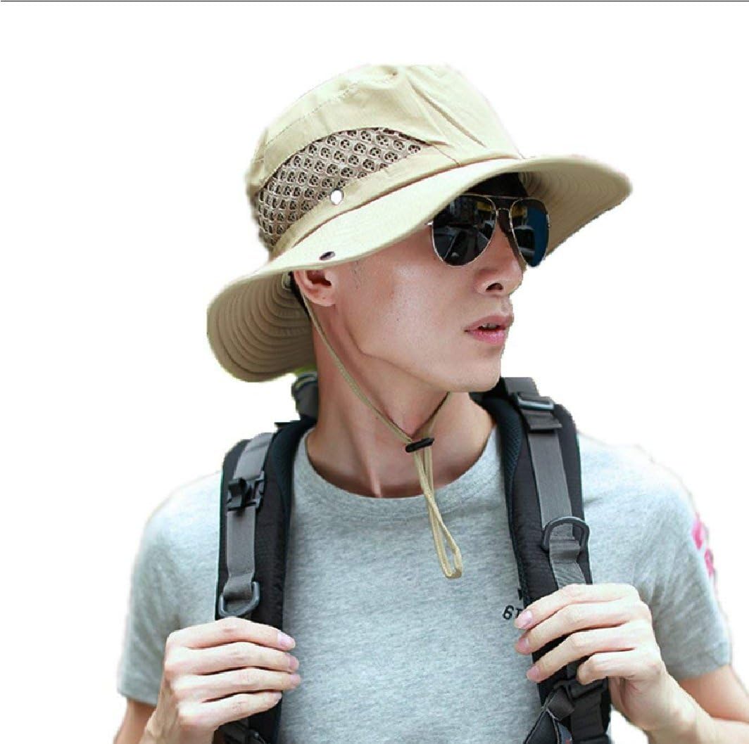 SinrierOutdoor Boonie Sun Hat For Women and Men, Wide Brim Summer Hat Waterproof for Fishing, Hiking, Camping, Boating and Outdoor Adventures Breathable Nylon & Mesh (Beige)