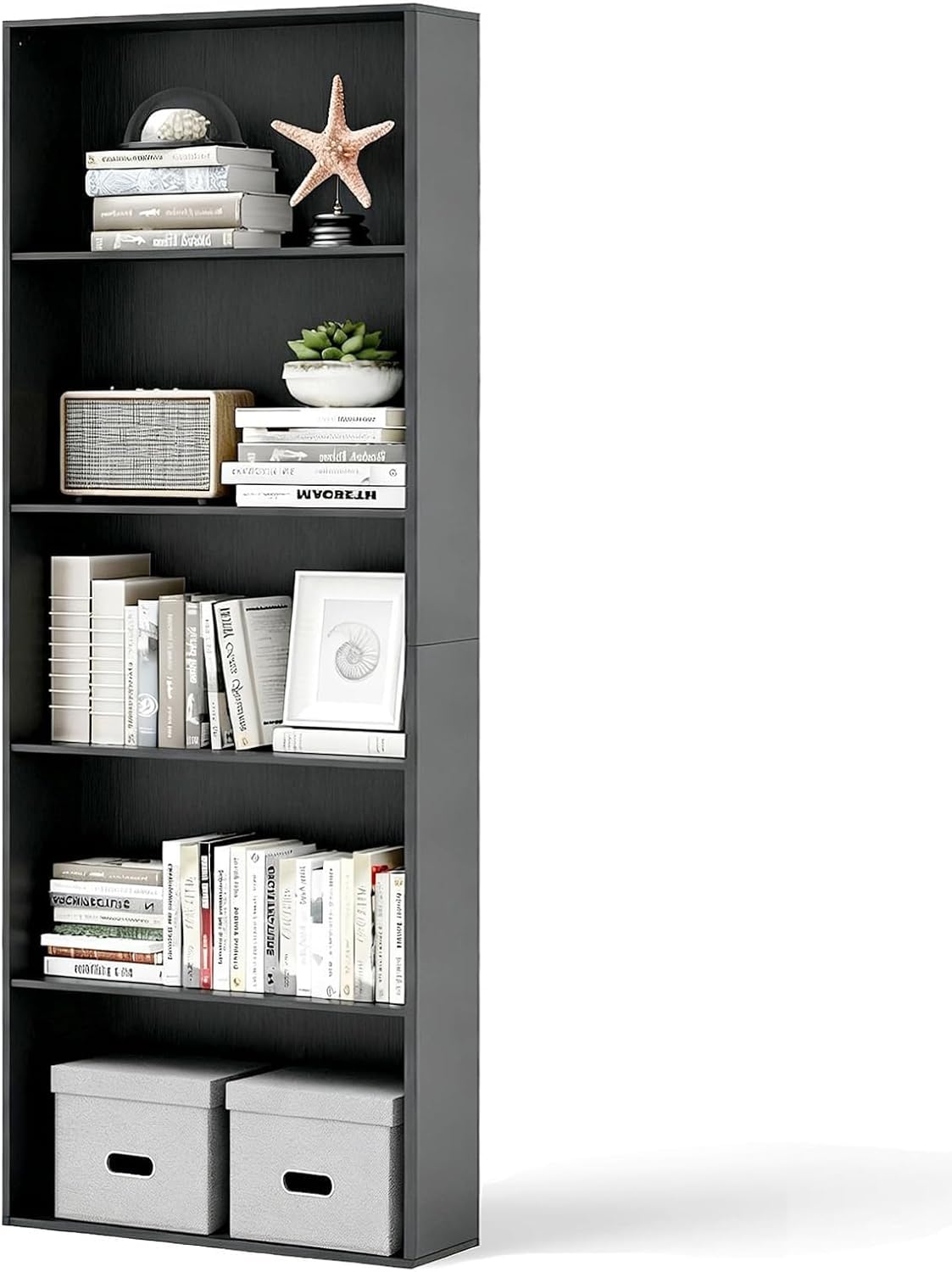 DORTALA 5-Shelf Bookshelf, Modern Tall Storage Wood Book Organizer, Multi-Functional Display Bookcase with Open Shelves for Living Room, Study Room Office, Black