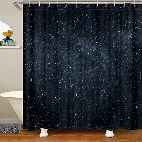 Loussiesd Glitter Galaxy Bathroom Shower Curtain Outer Space Themed Shower Curtain Starry Sky Bath Curtain for Stalls Bathtubs Decor Universe Planet Print Black Waterproof Curtain 180x180cm