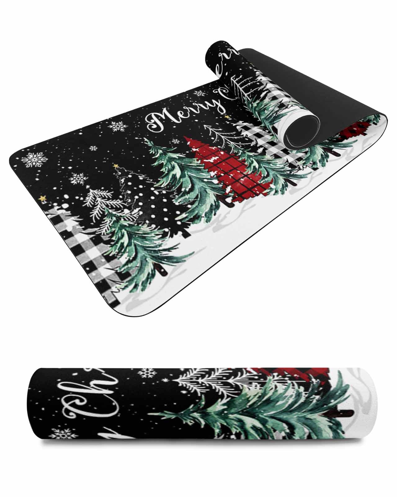 Debedcor Heat Proof Table Pads Waterproof Decorative, Black Christmas Tree Non-Slip Table Countertop Protector, Xmas Tree Snowflake Winter Insulation Mat for Dining Room, 48 x 12 Inches
