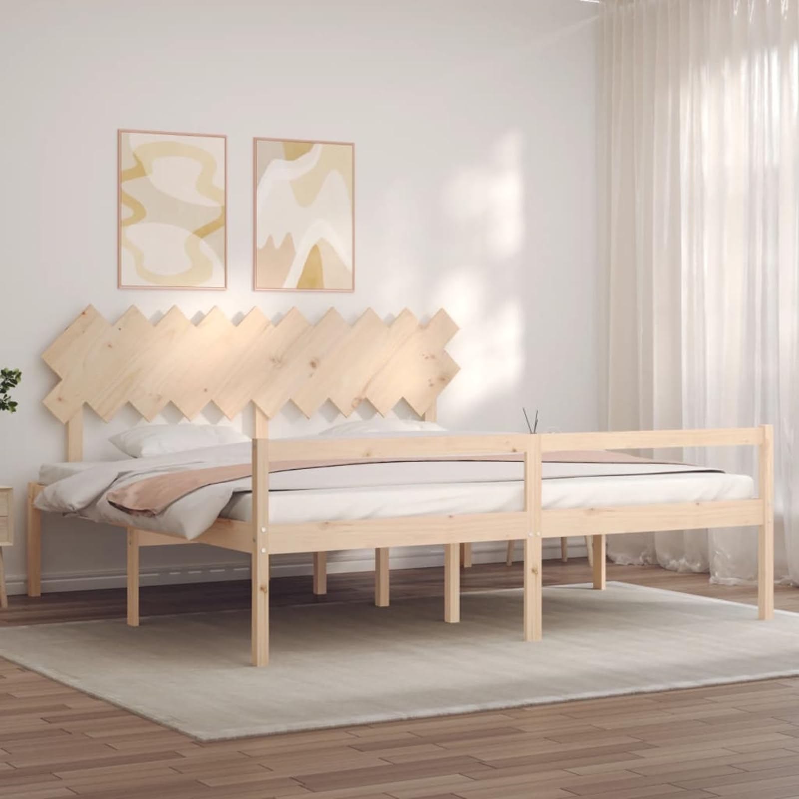 Homgoday Massives Kiefernholzbett 200x200 cm mit Stauraum, Seniorengerecht, Höhe 45 cm - Holz Bett Model3195566