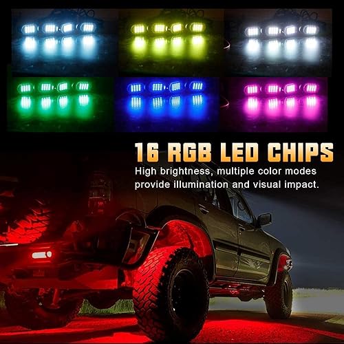 Miniatura 3 de SUNPIE Rock Lights, 6 cápsulas RGB LED Rock Lights Underglow kit con aplicacióncontrol remoto y modo de música, kit de luz subterránea impermeable