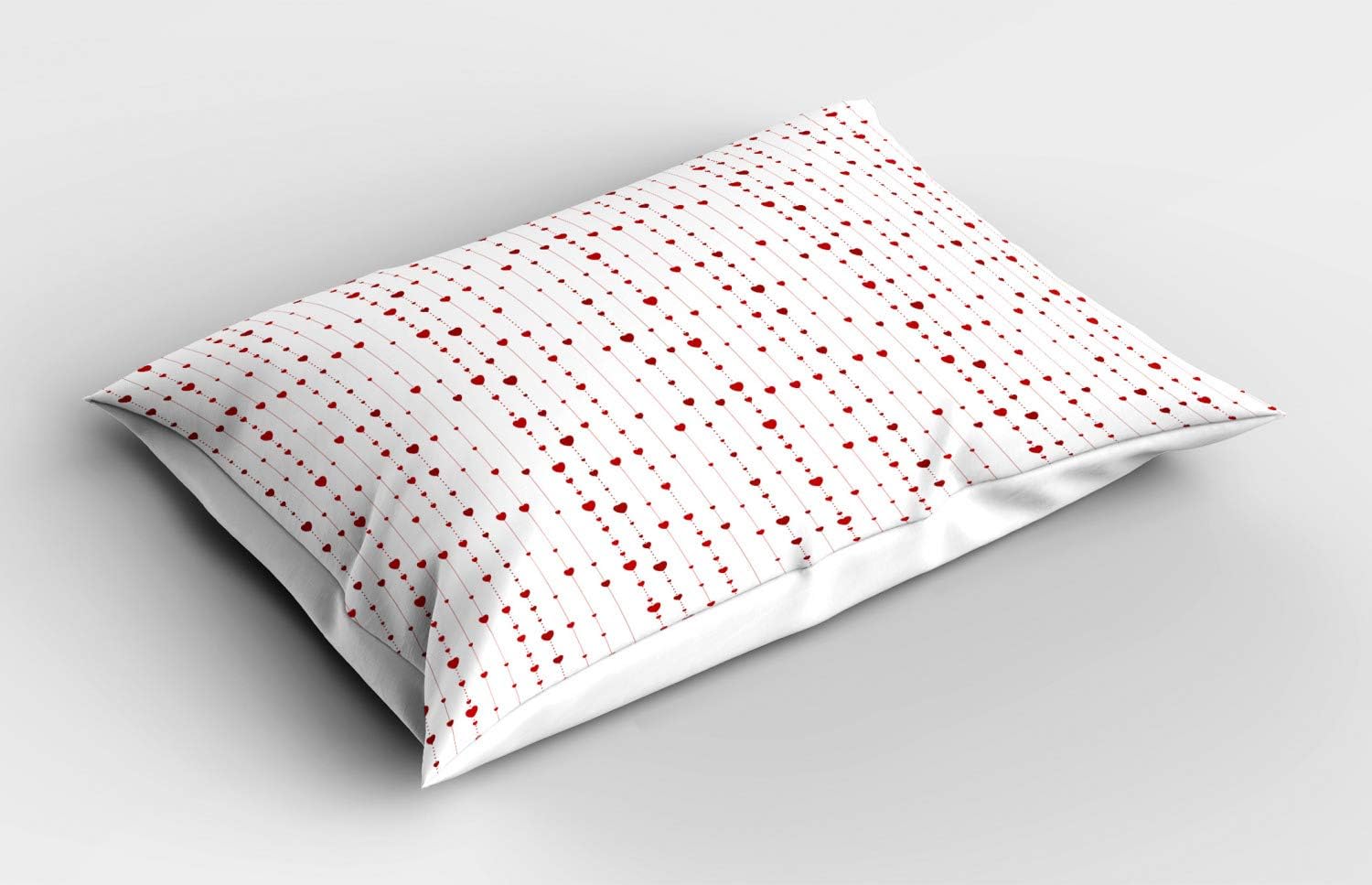 Lunarable Valentine's Day Pillow Sham Set of 2, Abstract Style Hearts Vertically Designed Romantic Details, Quality Microfiber Bedding Item for All Seasons, 36" x 20", Vermilion White Burgundy