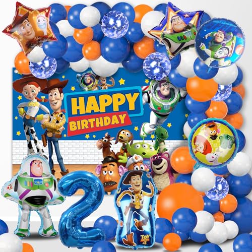 75 Piezas Decoracion Cumpleaños Story 2 Años, Globos De Cumpleaños 2 Años Story, Arco De Globos Story, Guirnalda Cumpleaños Story, Telón De Fondo Cumpleaños Story, Fiesta De Cumpleaños Story