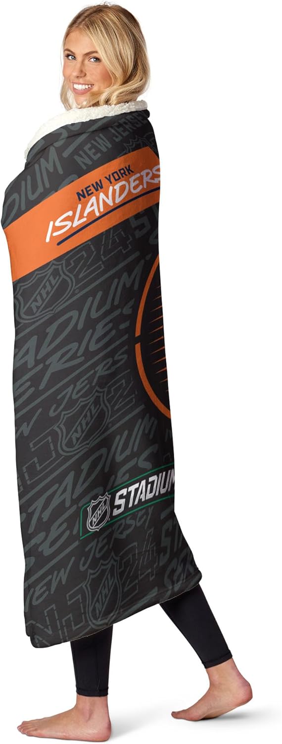 NORTHWEST NHL New York Islanders 2024 NHLSS Turnpike Silk Touch Sherpa Throw Blanket 50x60 Inches