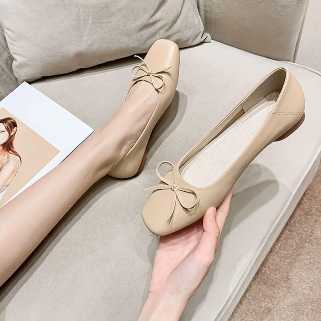 Ballerine da Donna comode, Scarpe Ballerine Piatte in Look Pelle con Fiocco, Classiche Scarpe Slip-on da Donna per Matrimonio Estivo, Facilmente abbinabili
