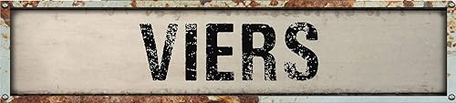 VIERS 4"x18" Rectangle White Weathered Rustic Rusty Painted Look Novelty décor Composite Aluminum Beach Cottage Sign.