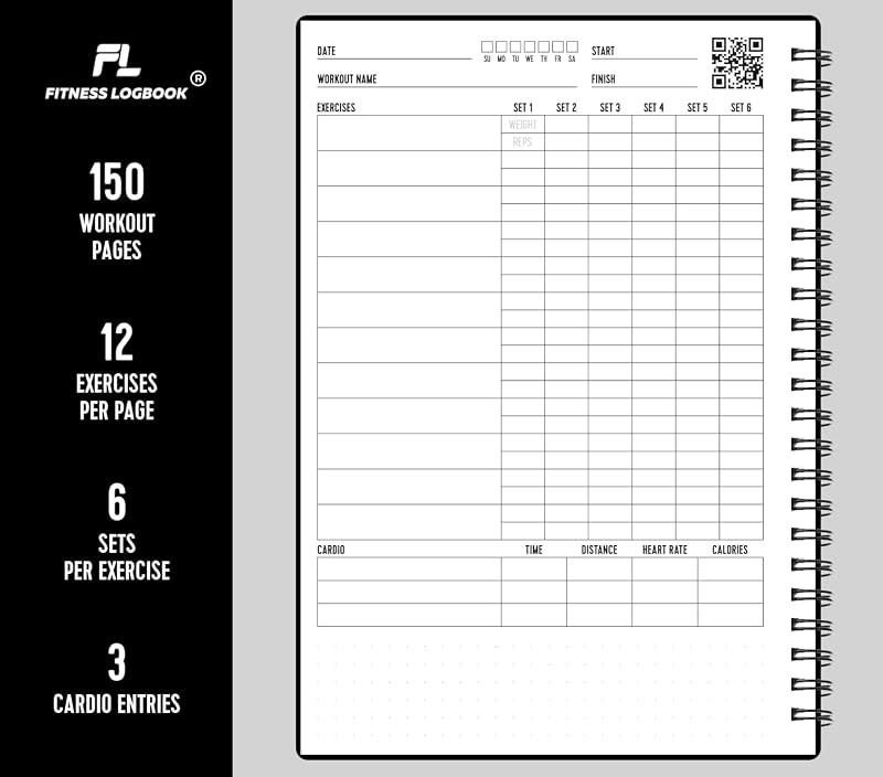 Fitness Logbook (Black) - A5 Undated Workout Journal For Men & Women - Plastic Cover & Thick Paper - Planner Log Book To Track Weight Loss, Muscle Gain, Gym Exercise, Bodybuilding Progress image 3