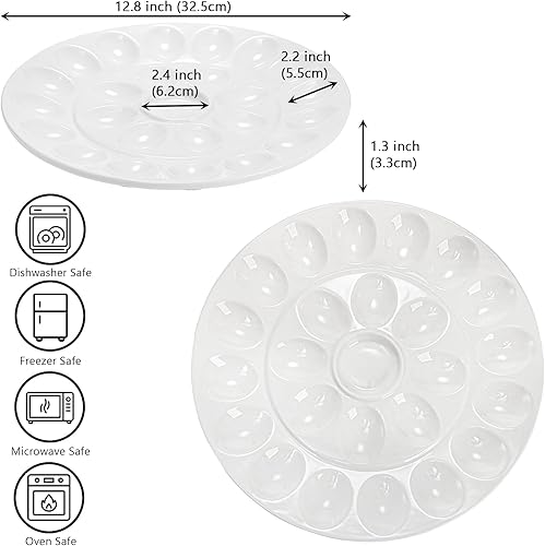 Miniatura 2 de Foraineam Bandeja de huevos de porcelana de 12.6 pulgadas, plato de huevo blanco con 25 compartimentos