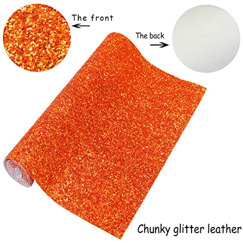 Image of Burnt Orange Chunky Glitter Faux Leather Roll 12 x 52 Inch, Sparkly Autumn Halloween Craft Material for Bows, Crafts (16013#30)