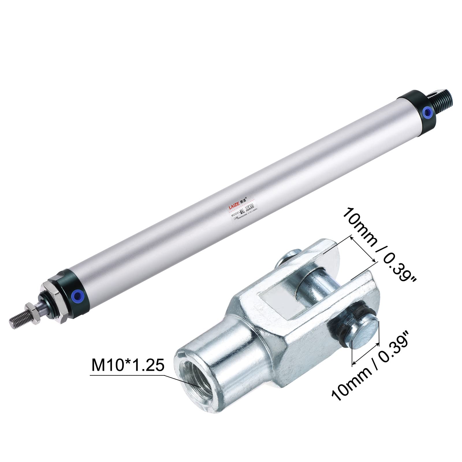 sourcing map Neumático Aire Cilindro Doble Acción MAL32X300 32mm Diámetro 300mm Carrera con Y Conector y 4uds Rápido Ajuste Juego