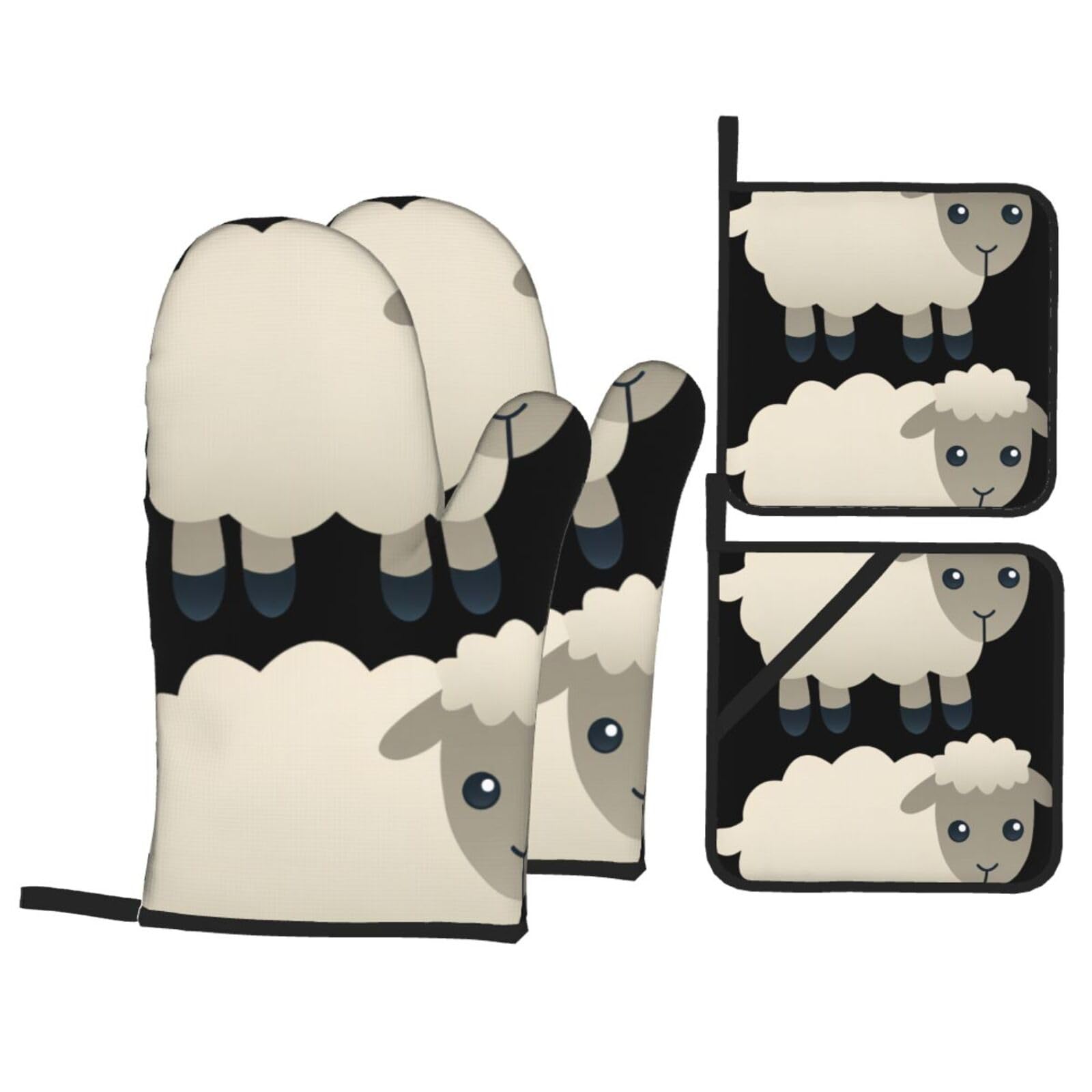WHJSHOP Sheep Prints Kitchen Layers: Waterproof Oven Covers for Safe Handling & Easy Cleanup – 4 Piece Heat Protection Bundle