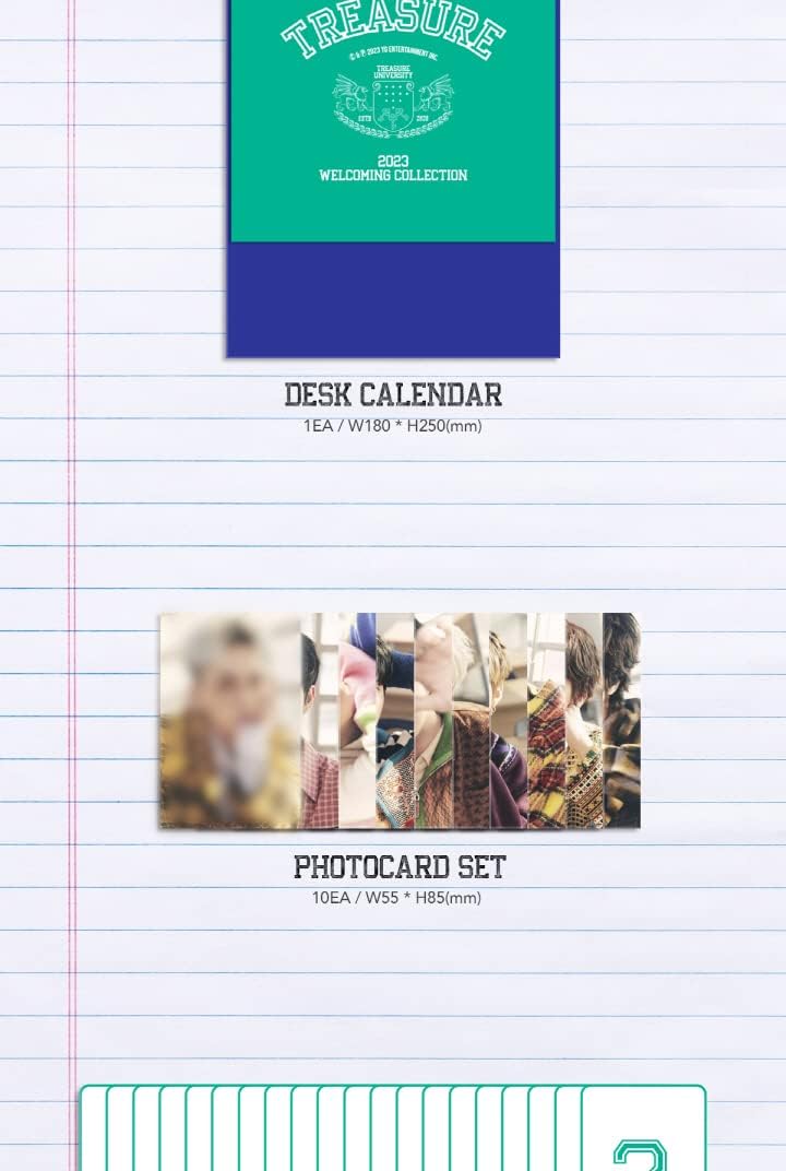 TREASURE 2023 Welcoming Collection Package box+Photobook+Desk Calendar+Photocard set+Selfie photocard+Fortune photocard+Polaroid+Film postcard+Clear sticker set+Mini note+Video kit+Tracking Sealed