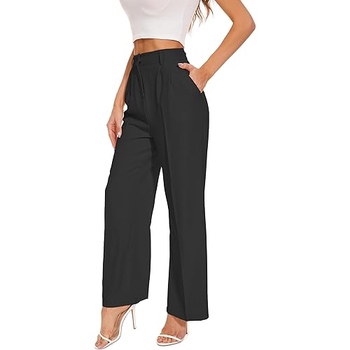 FUNYYZO Wide Leg Pants Women's High Elastic Waisted in The Back Business Work Trousers Long Straight Suit Pants