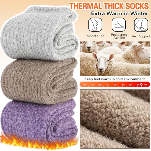 Image of Sandsuced 5 Pack Merino Wool Boot Hiking Socks for Women Warm Winter Thick Thermal Cozy Work Soft Ladies Socks