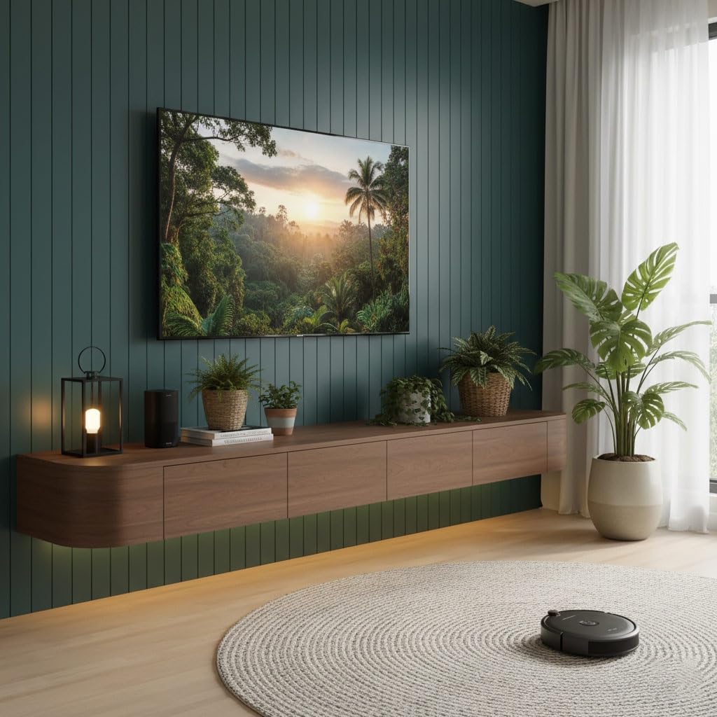 Mobile TV galleggiante con & Ders Ma Consolle, mobile TV in legno con ante e cavo, per soggiorno e camera da letto (marrone, 120 cm)