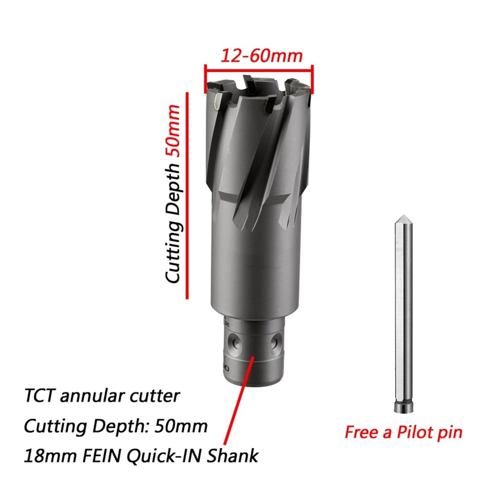 Coupe de forage Mag, Fraise annulaire en alliage dur HSS TCT, diamètre 12-65mm, profondeur 50mm, tige FEIN Quick-IN(30x50mm)