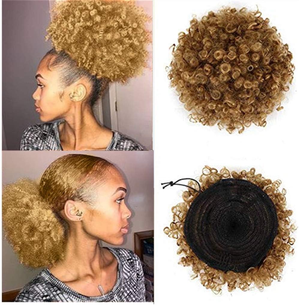 CINHOO High Puff Afro Ponytail Drawstring Short Afro Kinky Curly Pony Tail Clip in on Synthetic Curly Hair Bun Made of Kanekalon Fiber Puff Ponytail Wrap Updo Hair Extensions with Clips (T1B/27)