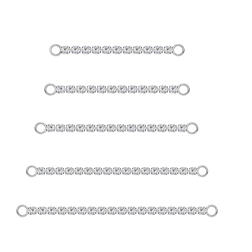 AccGin 5Pcs Surgical Steel Across Top Nose Rings Chain for Women Nose Studs Nostril Chain for Women Men Chain Nose Piercing Jewelry Black, Gold, Silver - Silver-White zircon Chain