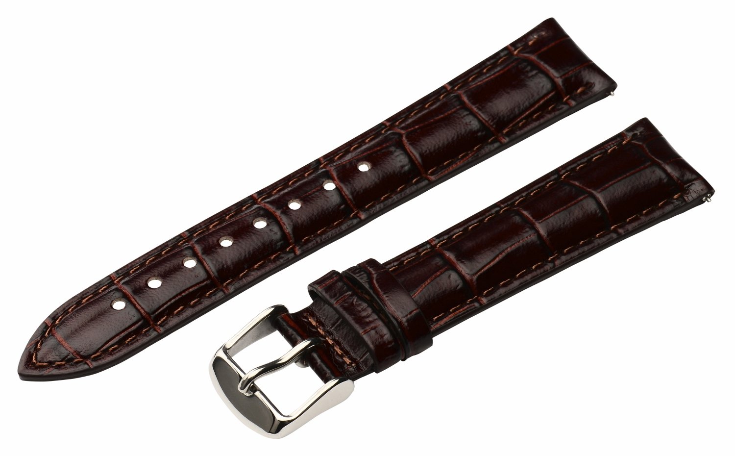 Clockwork Synergy - 2 Piece Ss Leather Classic Croco Grain Interchangeable Replacement Watch Band Strap 13mm - Solid Brown - Men Women