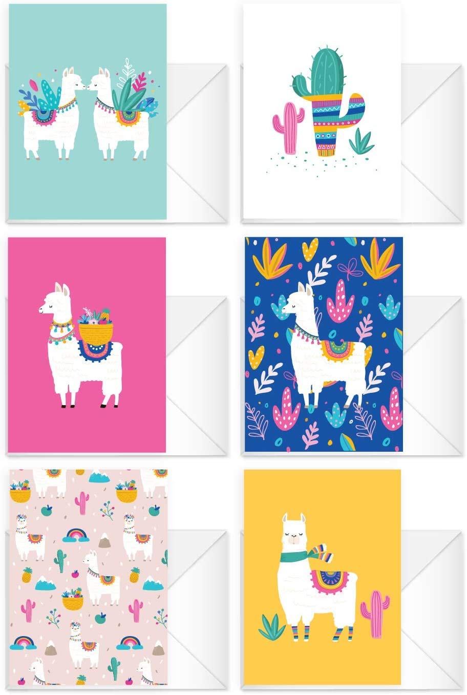 Llama Note Cards / 24 Adorable Animal All Occasion Greeting Cards With White Envelopes / 3 1/2" x 4 7/8" Desert Birthday Party Cards / Alpaca Thank