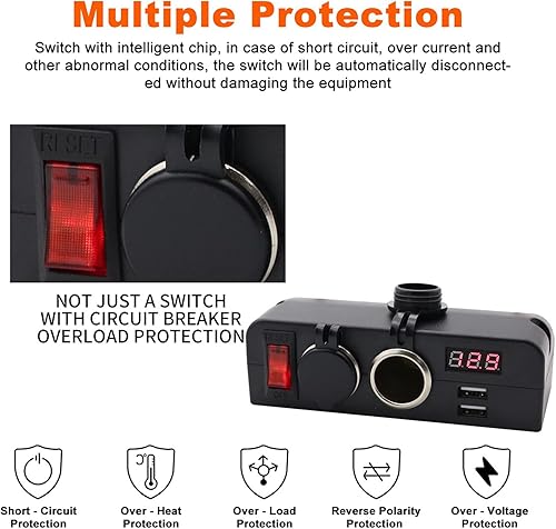 Miniatura 5 de Cllena Cargador de enchufe USB dual y doble toma de corriente de 12 V, adaptador divisor de encendedor de cigarrillos con voltímetro LED