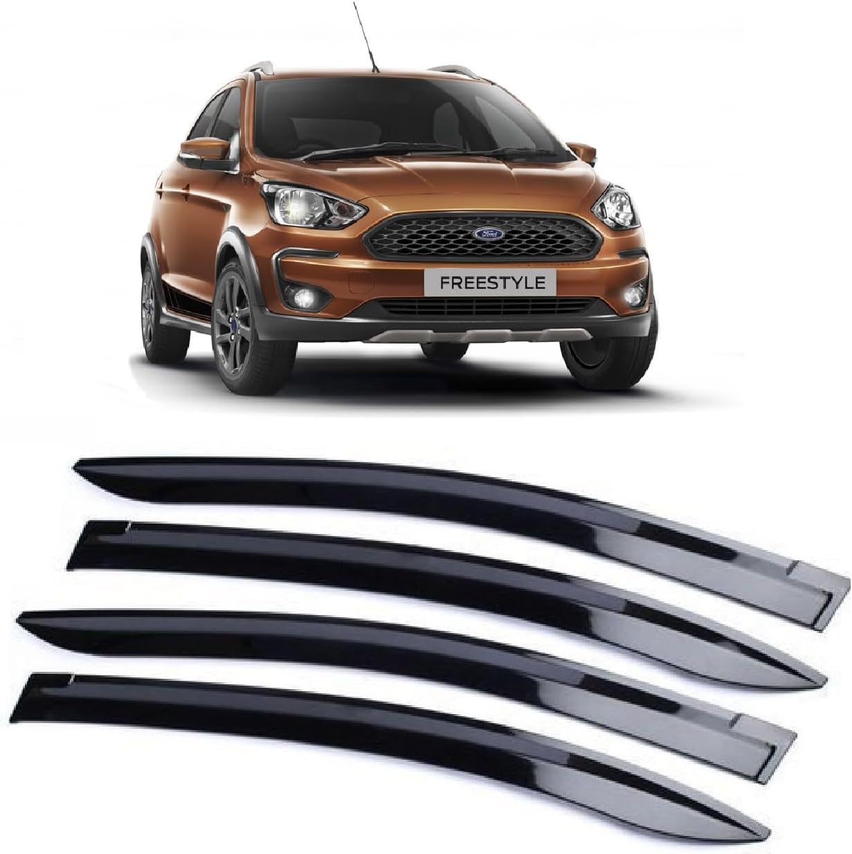 Empica Plastic Car Window Door Visor Rain Guard Window Side Wind Deflector Compatible With Ford Freestyle (Set of 4)