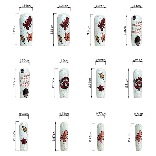 Miniatura 5 de Uñas postizas a presión cuadradas medianas para MABKJLF y Acción de Gracias, color blanco, cobertura completa, hoja de arce, pavo, uñas postizas con