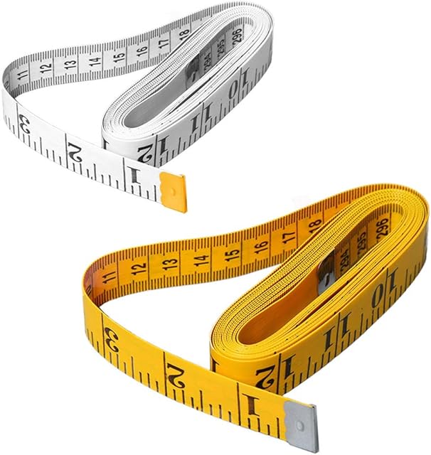 2 Pack Thicken Cloth Ruler Tape Measure, 300 cm/120 Inch Soft Pocket Measuring Tape for Body Fabric Sewing Tailor, Weight Loss, Craft Knitting, Double Scale (White, Yellow)