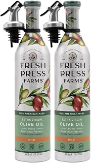 Fresh Press Farms Cold Pressed Mild Extra Virgin Olive Oil, 16.4 Fl Oz (Pack of 2), Georgia Grown, 100% American Made, Unrefined, Certified Whole30, Non-GMO, Keto, Paleo, Gluten Free