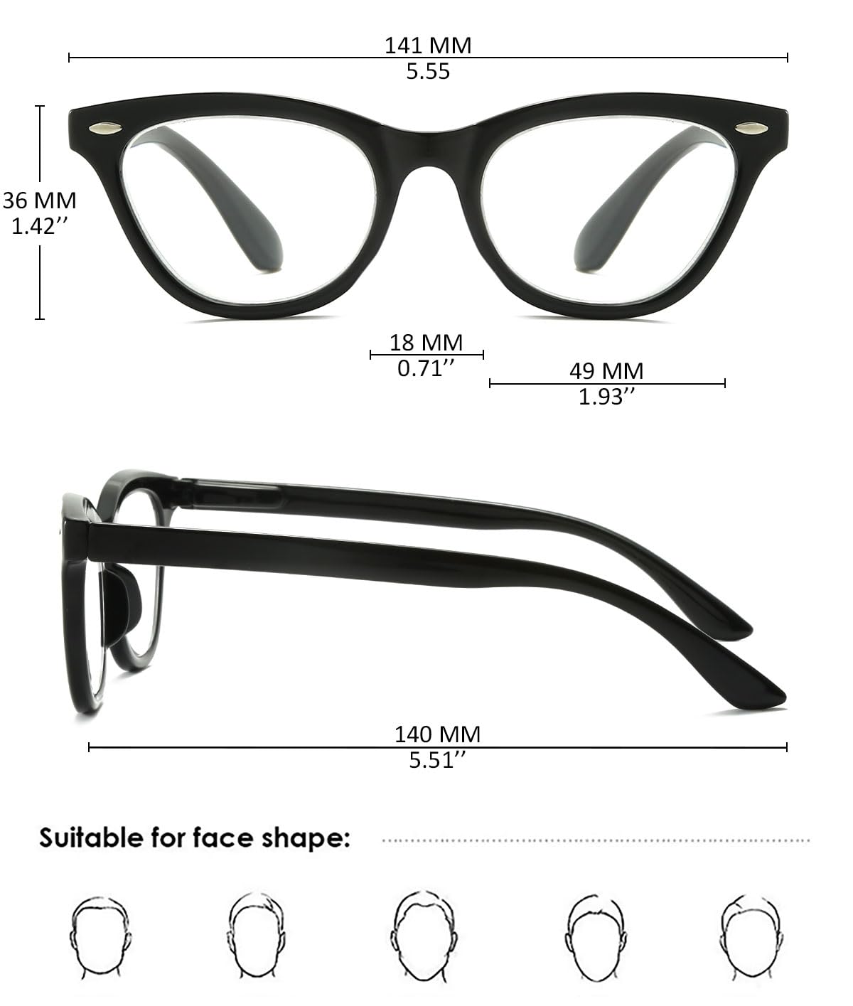 KOOSUFA Mode Katzenaugen Lesebrille Blaulichtfilter Damen Federscharnier Cateye Hornbrille Lesehilfen Designer Anti Müdigkeit Lesebrillen mit Stärke 1.0 1.5 2.0 2.5 3.0 3.5 4.0