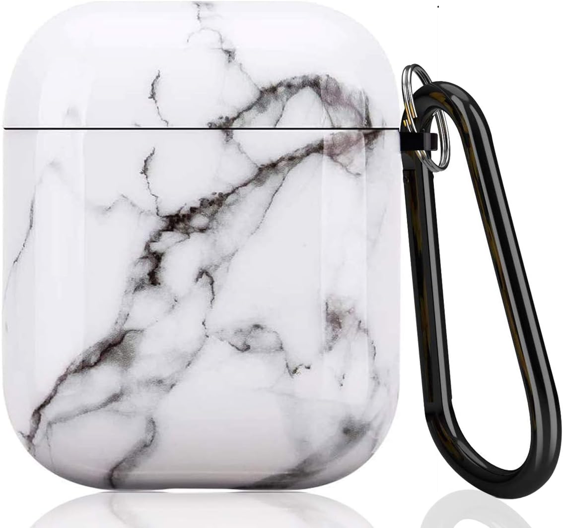 Airpod Case, IceModo Airpods Protective Case Cover with White Marble Design for Women Girls, Shockproof & Flexible TPU Airpods Case with Keychain Compatible with Airpods 1st/2nd Wireless Charging Case