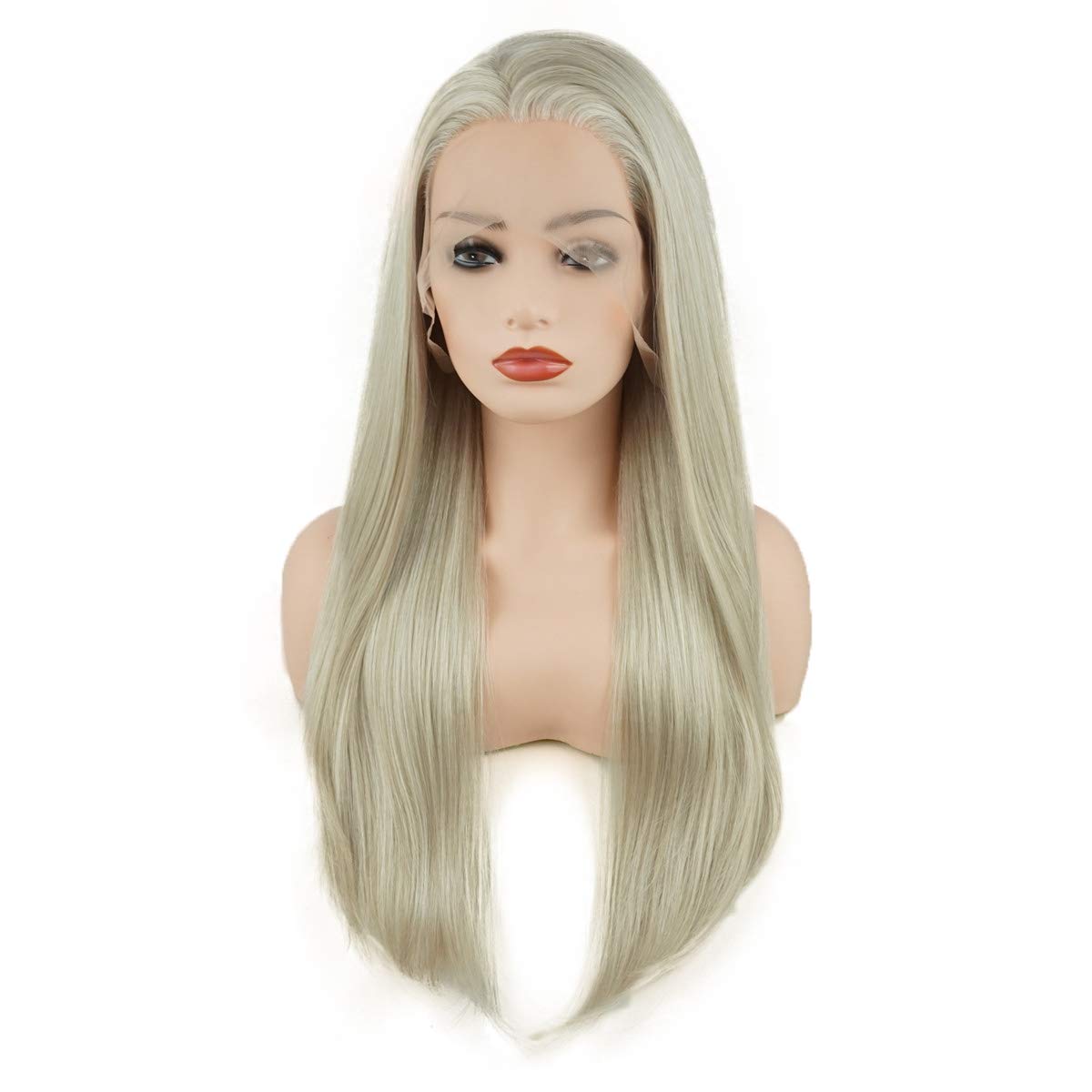 Hair Straight Long 24inch Honey Blonde and White Mix Realistic Synthetic Lace Front Wigs