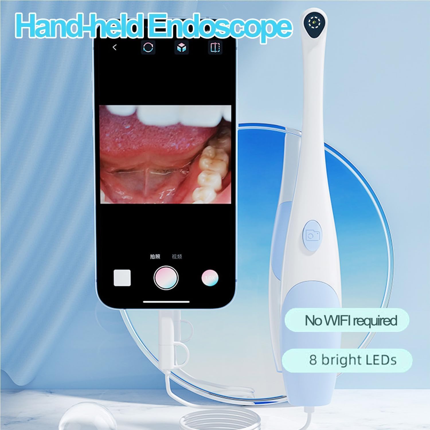Endoscope for Oral, 1920P HD Camera with 8 Adjustable LED Lights Oral Video Camera Home Teeth Inspection Compatible with Android and iOS, iPhone (Purple)
