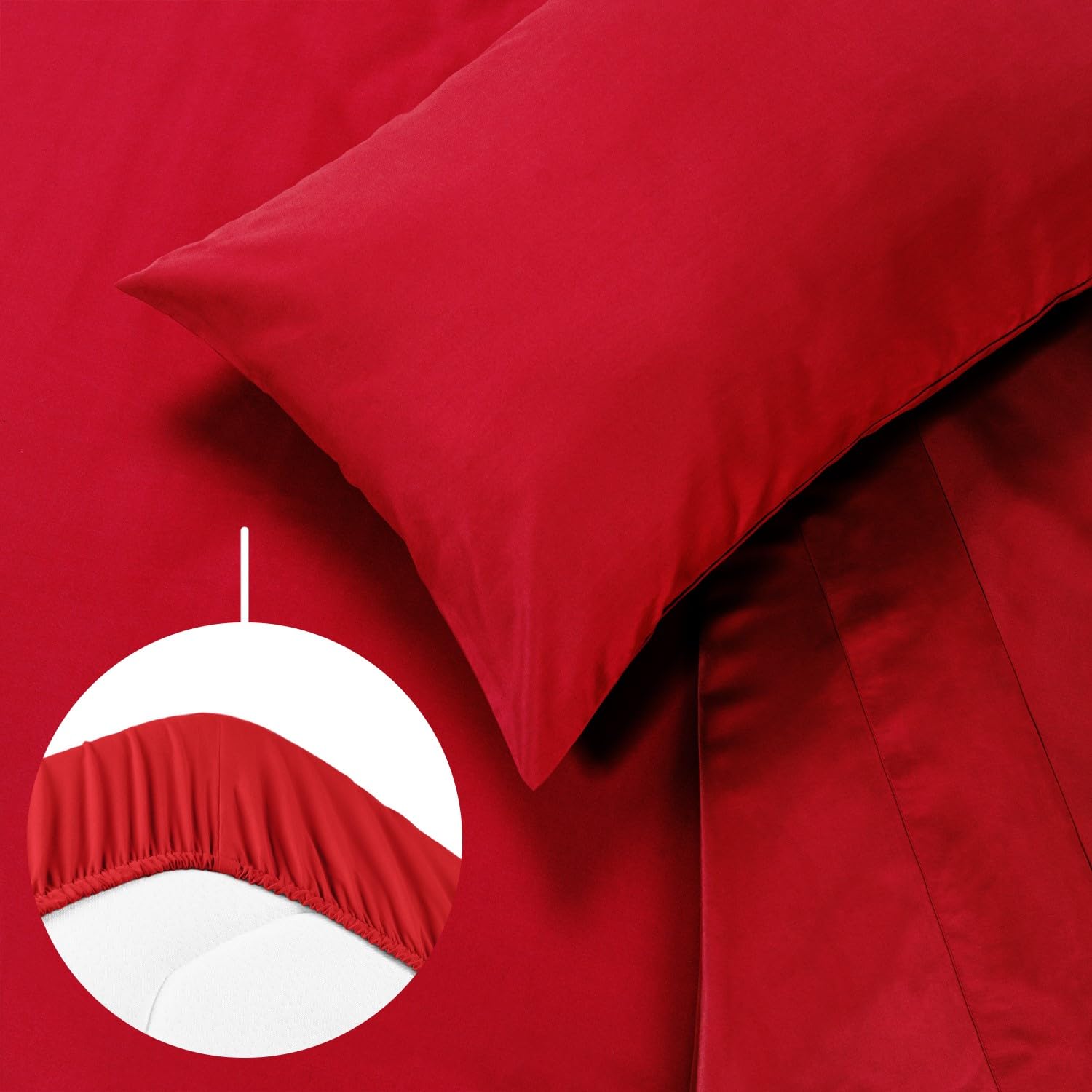 Blumtal Completo lenzuola matrimoniali 3pz - completo letto matrimoniale certificato OEKO-TEX - lenzuolo con angoli 180x200x30cm + lenzuolo 280x275cm + federa cuscino 50x80cm in microfibra - in rosso