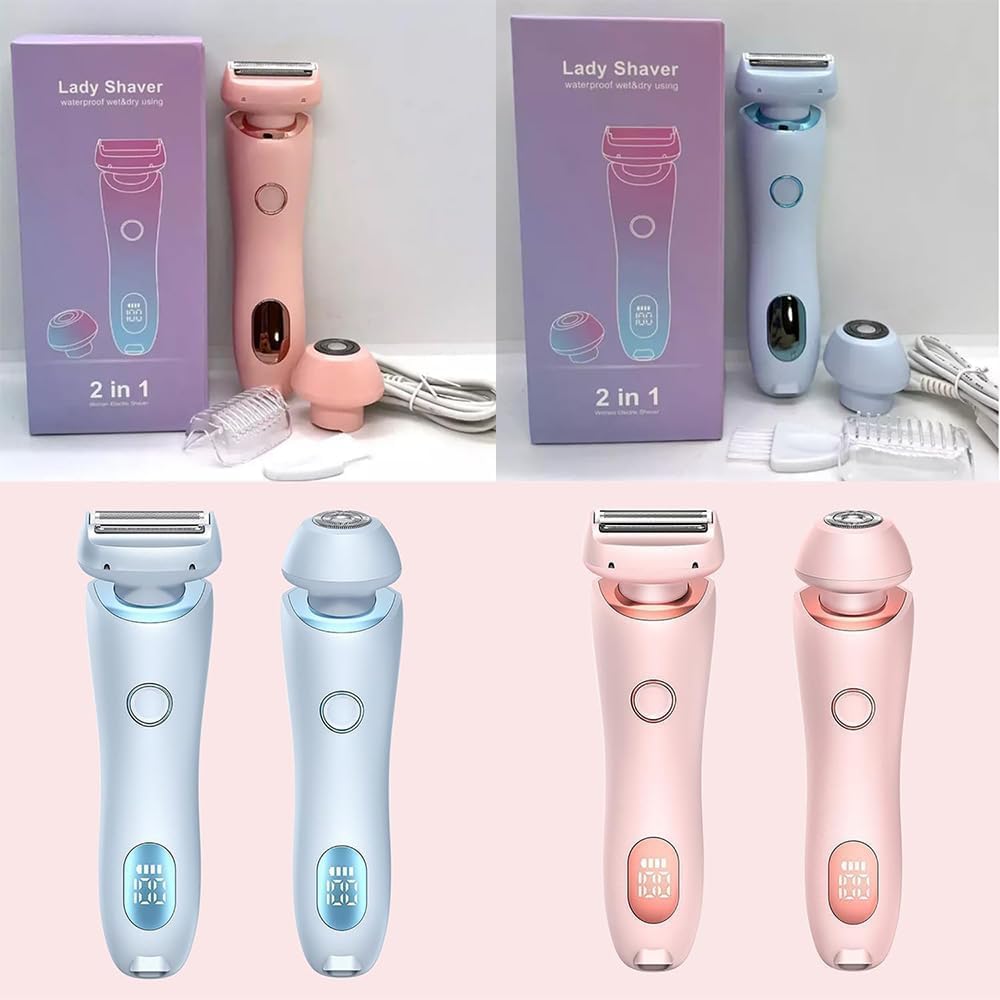The Glide Pro 3.0 Razor, Razor for Women, 2 in 1 Wet & Dry Electric Waterproof Razor, Painless Hair Removal Removable Head for Bikini Leg Arm Underarm Area (Blue+Pink)