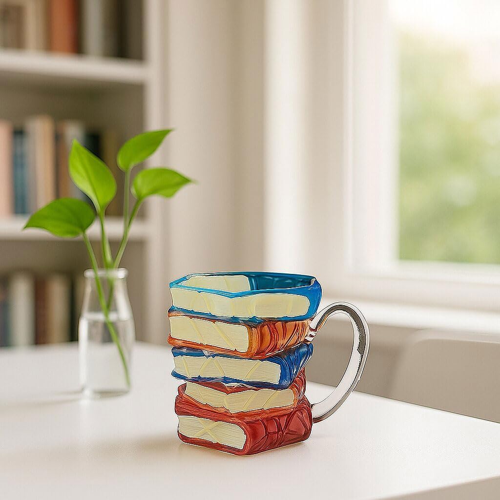Painted Book Mug, 11 Oz Novelty 3D Painted Coffee Mug, Tea Cup Full of Book Fragrance, Suitable Gift for Bookworm Readers, Writers, Librarians and Other Women(Multicolor A)