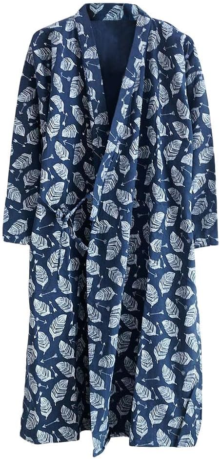 Unisex Kimono Nightdress Bathrobe - Traditional Japanese Haori Yukata Style 100% Cotton Spring Summer House Dress Sauna Gown Lightweight Thin Sleepwear for Women Men