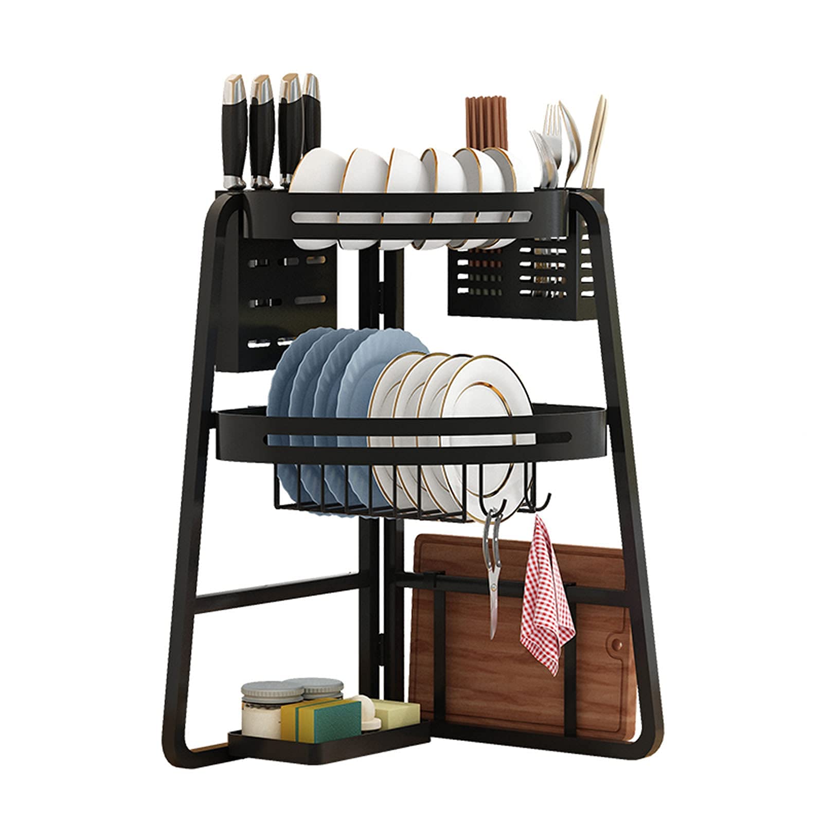 Rejilla para Platos Plegable, Rejilla para Fregadero de Cocina, Rejilla para Filtro de vajilla, Rejilla para escurrir, Rejilla para almacenar Platos, Color Negro, 53 x 32,2 x 32,2
