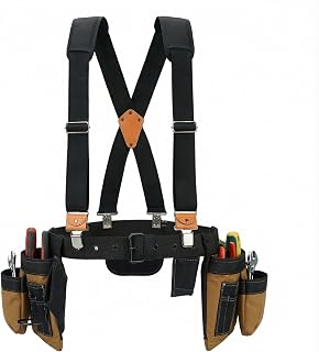MELOTOUGH 14-Pockets Professional Tool Belt with Suspenders for Men,Heavy Duty Tool Bag and Pouch Combo for Carpenters,Construction,Electricians(Brown, 33''-49'')