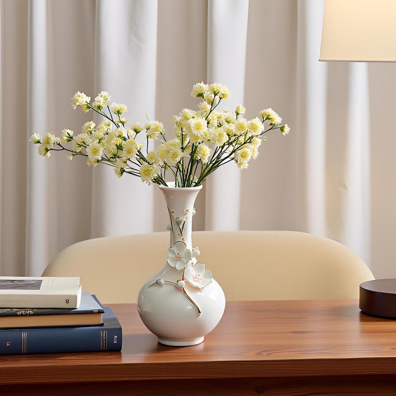 MTME Porcelain vase with Flowers, Plum Blossom, Memorabilia, Wedding Gifts, Aesthetic Sculpture Home décor (White)