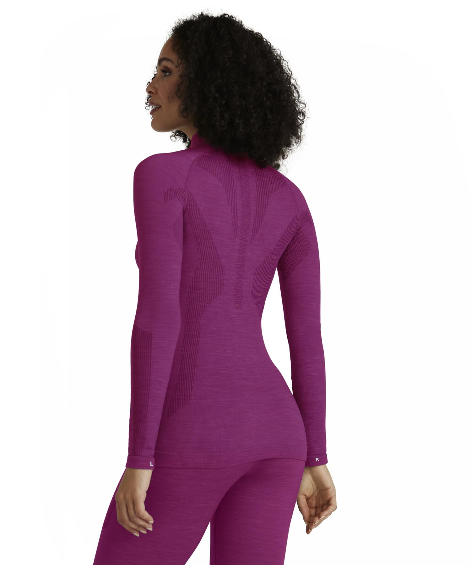 Falke Wool-Tech High Zip Neck W L/S SH Laine séchage Rapide 1 pièce, Couche de Base supérieure Femme, Violet (Radiant Orchid 8692), S