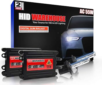 HIDWarehouse H7 3K 55W AC Xenon Bundle - Xenon Headlight Bulb with Slim AC Ballast - 3000K Golden Yellow - Xenon Bulbs - 1 Pair