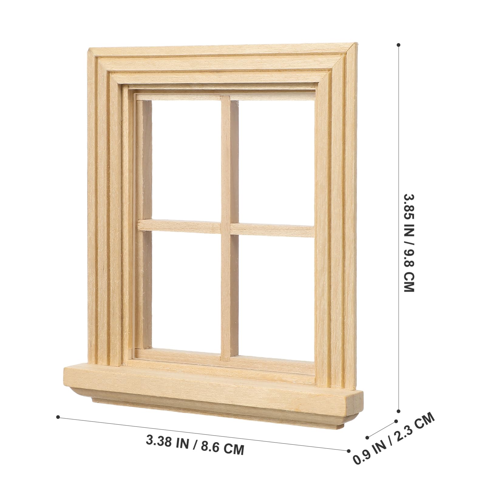 NUOBESTY 4-Grid Miniature Dollhouse Window Frames Birchwood Doll House Accessories Tiny Room Decoration, Beige, 9.8cm x 8.6cm x 2.3cm - Image 2