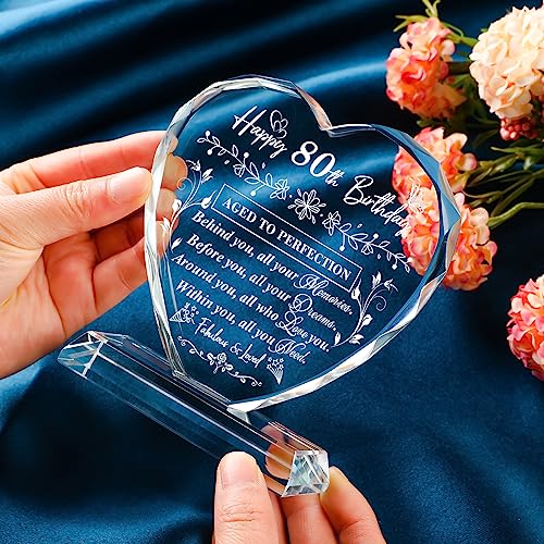80Th Birthday Gifts For Women Men, Laser Glass Heart 80Th Birthday Decorations Ideas, Happy Birthday Gifts For 80 Year Old Men Women Husband Wife Mom Dad Friend #TOP4