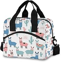 Vista 1 de Bolsas de almuerzo de alpaca con llama para mujer, con plantas tropicales, cactus, bolsa de almuerzo, resistente al agua, térmica, hielera