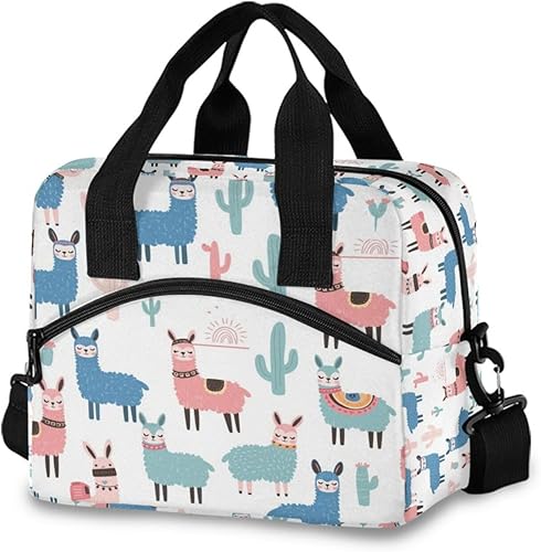 Bolsas de almuerzo de alpaca con llama para mujer, con plantas tropicales, cactus, bolsa de almuerzo, resistente al agua, térmica, hielera,